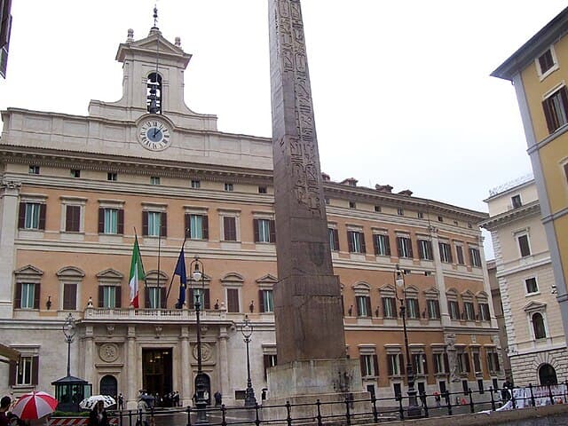 Palazzo Montecitorio in Rome, seat of the Italian Chamber of Deputies, viewed from the piazza.